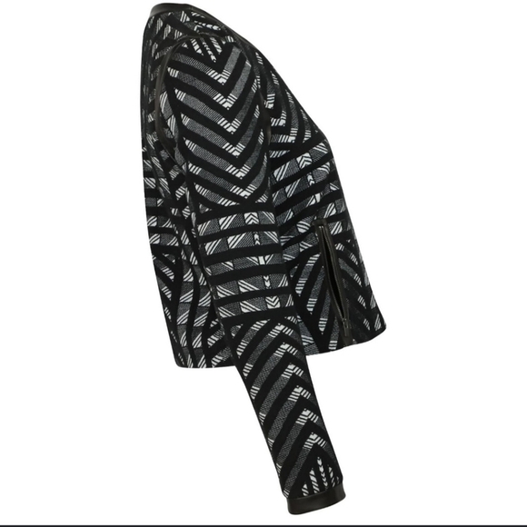 Diane Von Furstenberg Geometic Pattern Genuine Leather Trim Wool Jacket Nwot - Picture 3 of 13